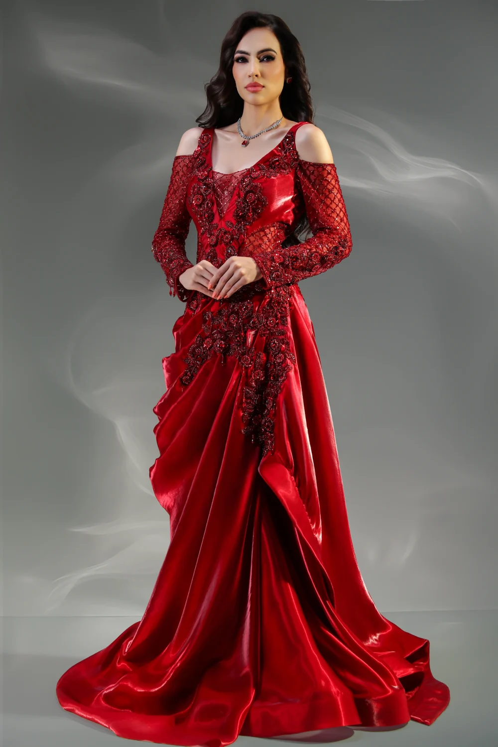 Crimson Cascade Gown
