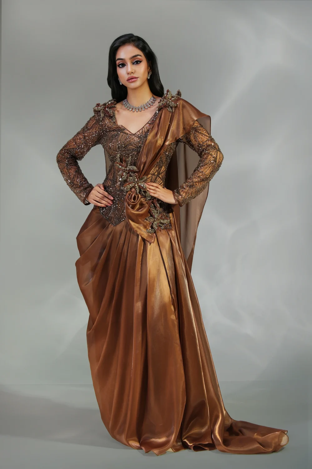 Bronze Majesty Elegance Drape Saree
