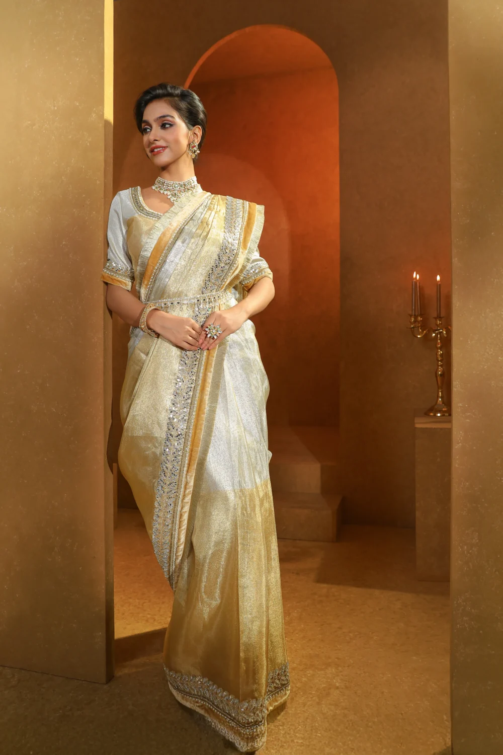 Golden Silvershine Saree