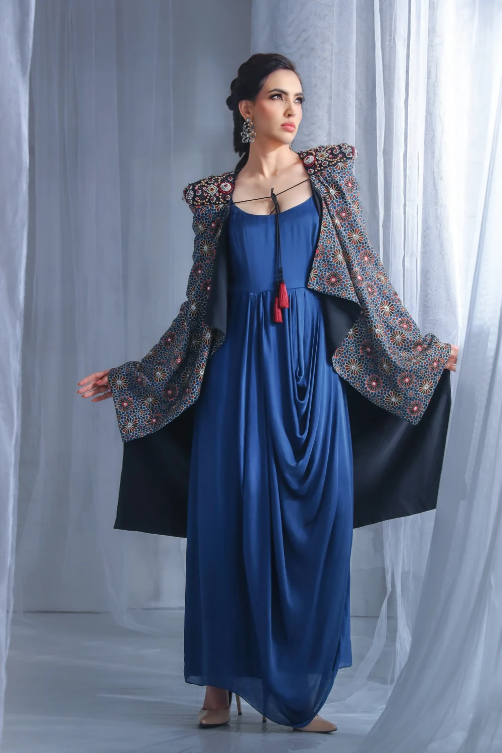 Regal Indigo Draped Dress