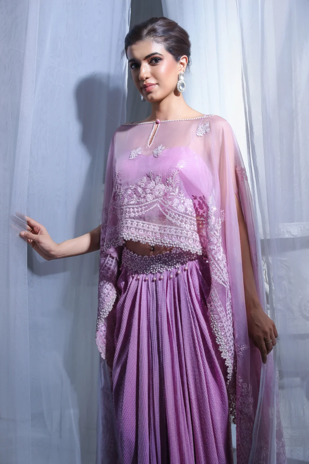 Mystic Lilac Drape Skirt with Cape Set