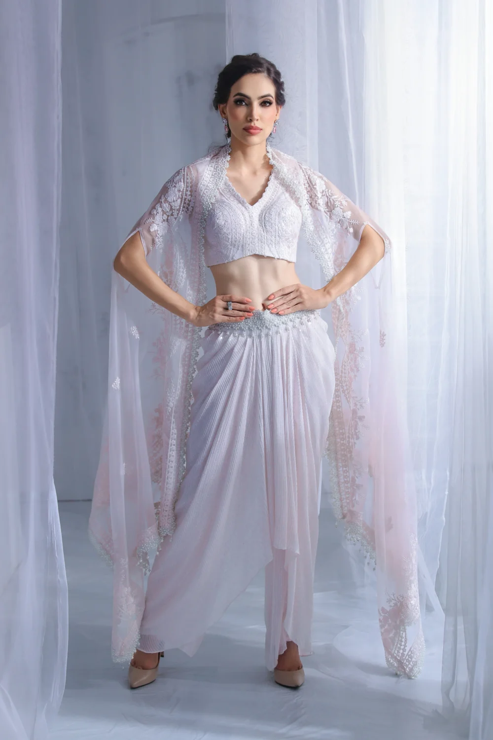 Pink Petal Drape Dhoti Set
