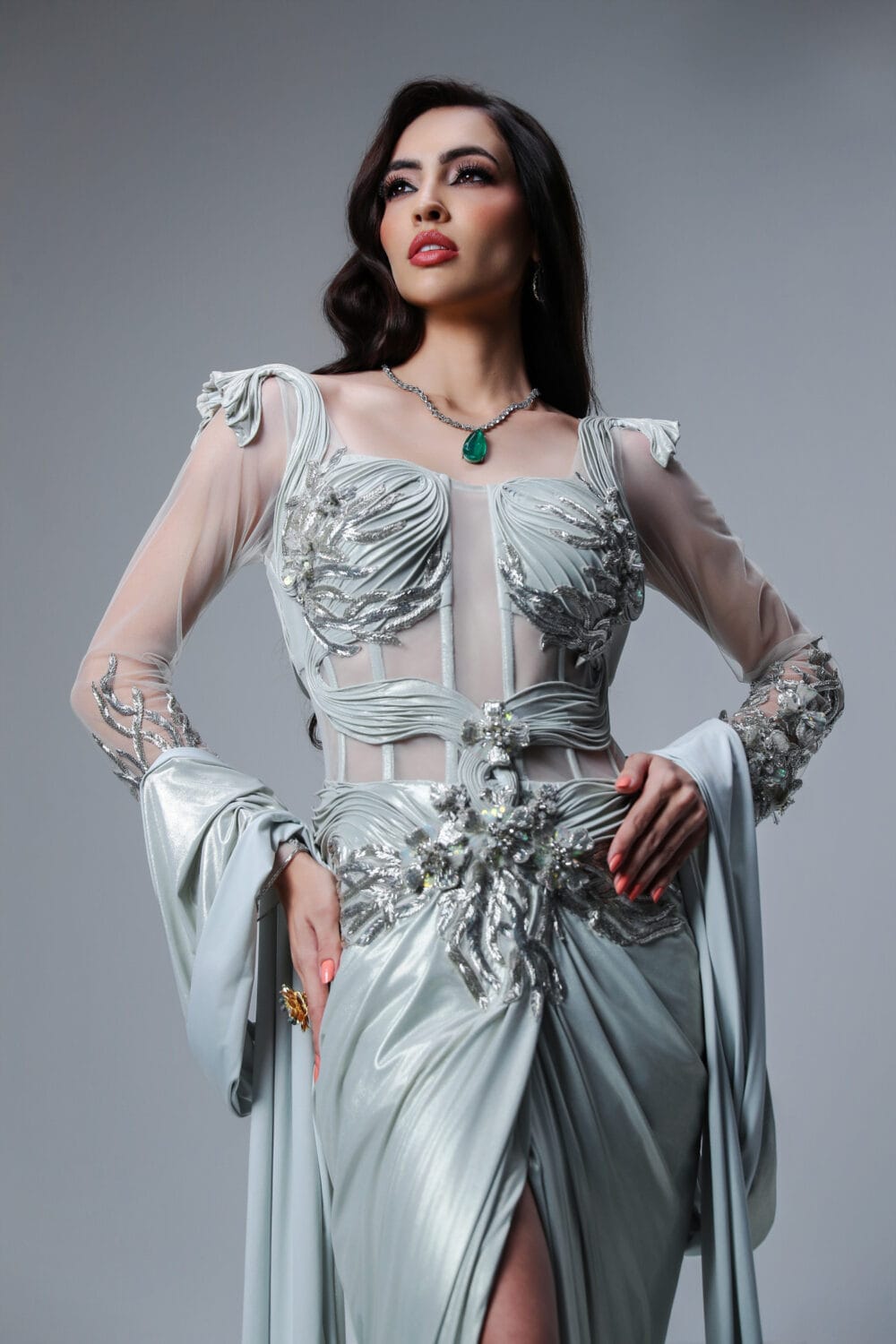 Silver Celestia Draped Gown