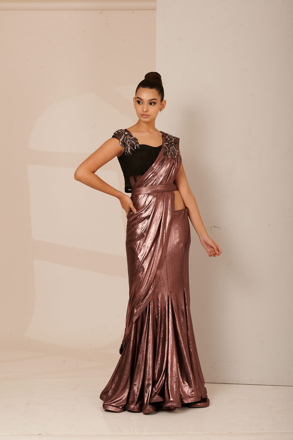 Copper Bloom Drape Saree