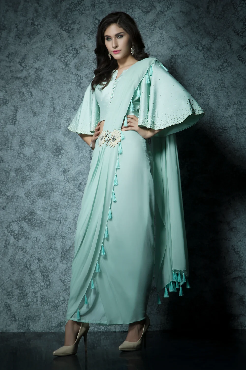 Aqua Serenity Drape Saree