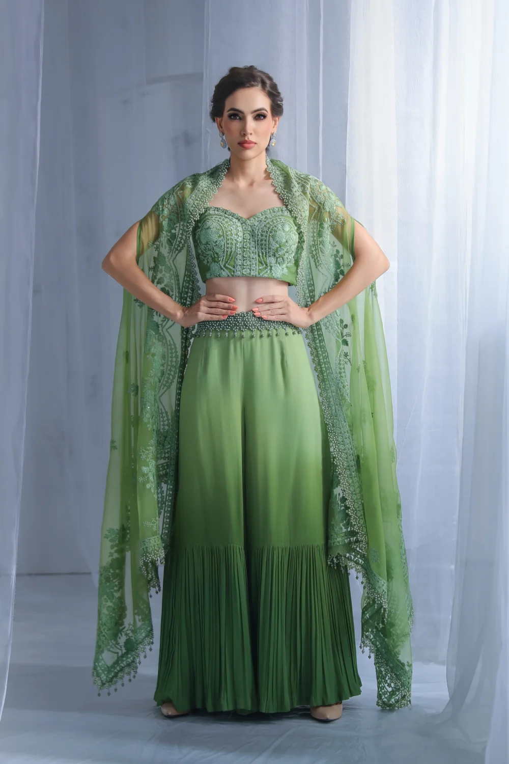 Green Mirage Cape-style Sharara